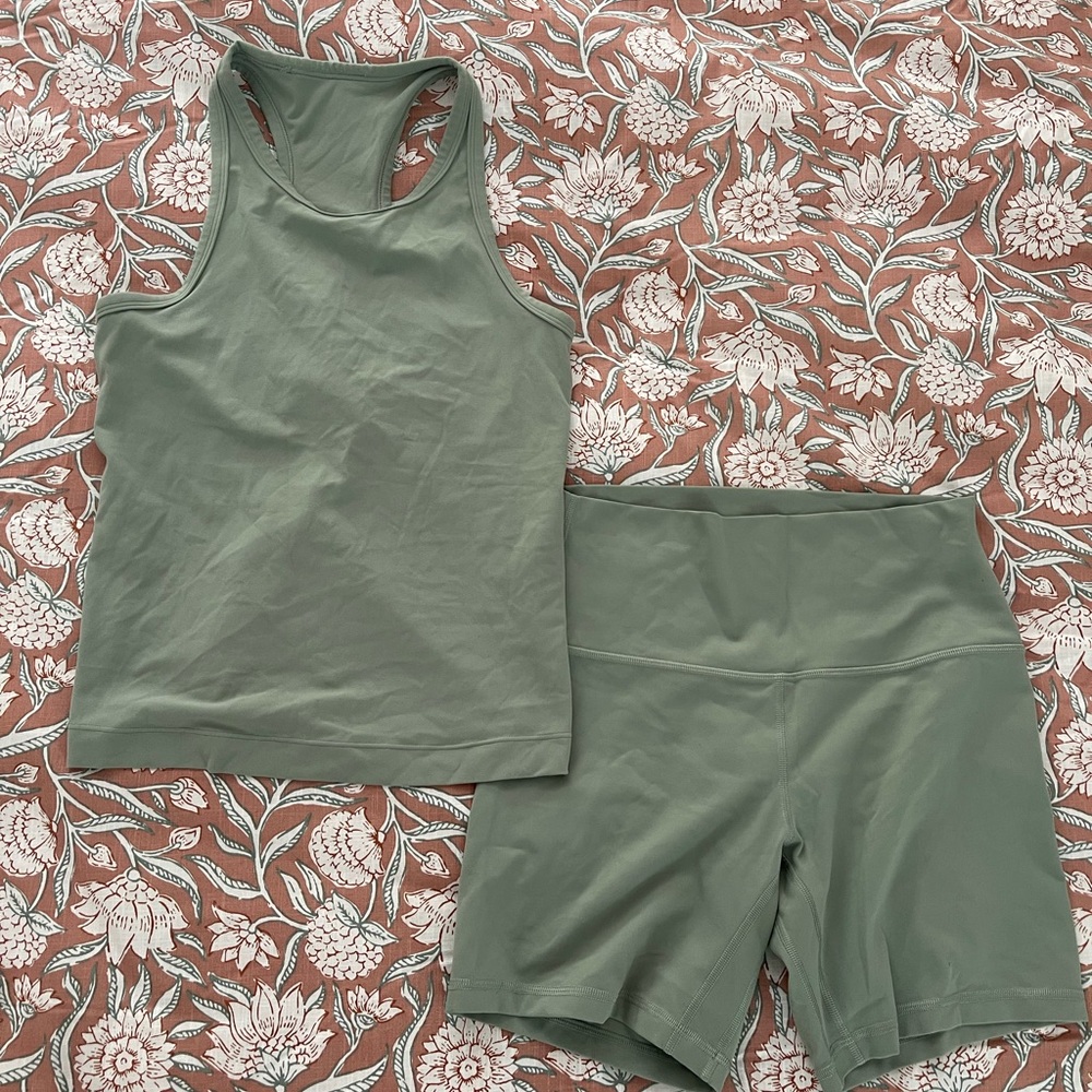 Lululemon Sage Green Tank Top and Shorts Set